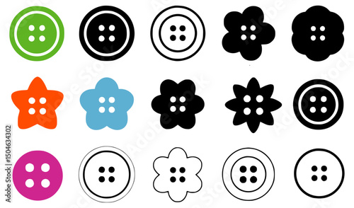 Colorful and Decorative Button Icon Collection for Sewing and Craft Design Vector Set