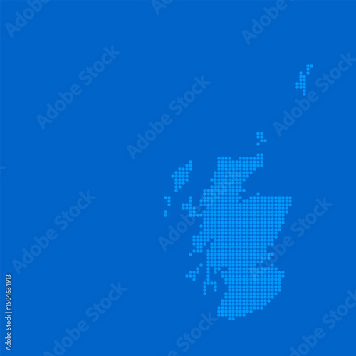 Blue halftone dot outline map background of Scotland