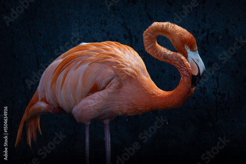 Captive caribbean flamingo portrait at wetland trust.