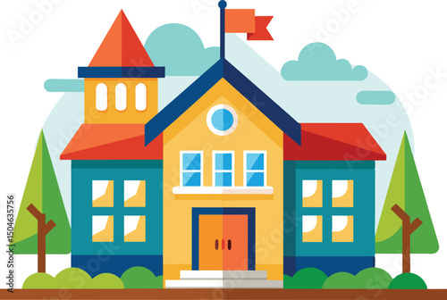 Colorful School Building Illustration Vector