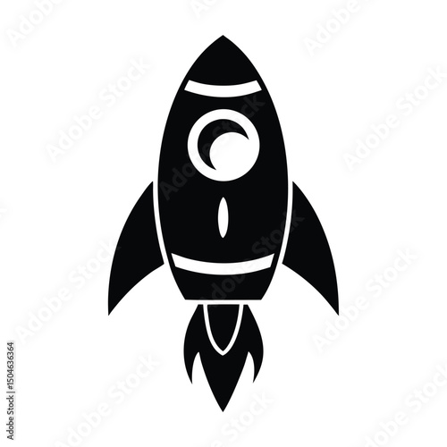 Silhouette of a rocket icon with sleek design, stylized spacecraft, and retro-futuristic space exploration symbol