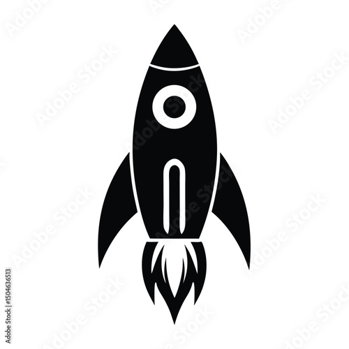 Silhouette of a rocket icon with sleek design, stylized spacecraft, and retro-futuristic space exploration symbol