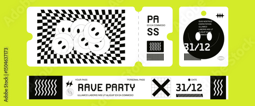 Control ticket bracelets for events, disco, festival, fan zone, party, staff. Vector mockup of a festival bracelet in a futuristic style.	
