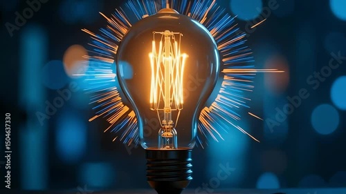 Light of Innovation: A Glowing Symbol of Creativity and Inspiration
he image features a classic incandescent light bulb illuminated against a dark, blurred background. The warm, golden glow of the fil