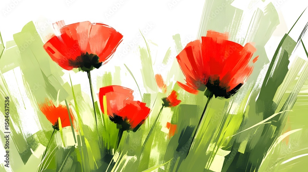 Fototapeta premium Red Poppies Abstract Painting Floral Art