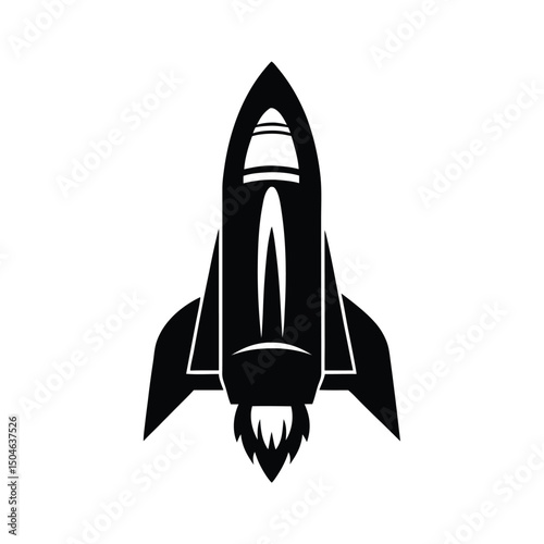 Silhouette of a rocket icon with sleek design, stylized spacecraft, and retro-futuristic space exploration symbol