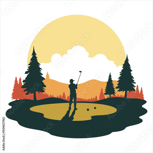 Illustrator Isolated Silhouette Golfer Swinging Club Illustration