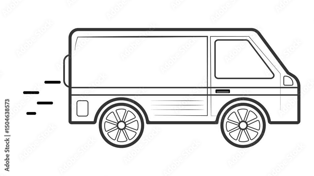 Simple animated cargo truck van outline. Blue fast delivery icon. Transport vehicle in motion. Seamless loop 4K HD video with white background. Motion graphic design express delivery van.