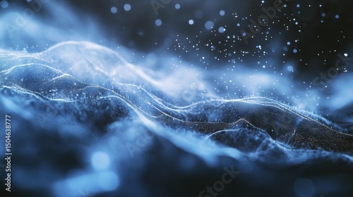 Abstract Light Particles Floating in Wave-like Formation Against Dark Background