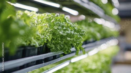 Hydroponic Lettuce Growing on Shelves Inside a Vertical Farm