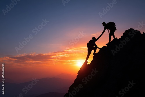 Helping Hand: Mountain Peak Success & Sunrise
