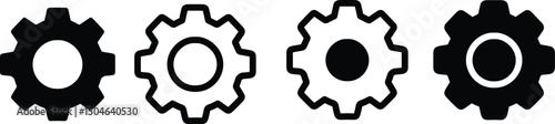 Collection of gear wheel icons in varied styles for mechanical concepts