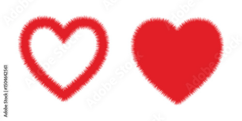 Red Fuzzy Heart Shapes - Soft and Fluffy Style Romantic Elements on White Background