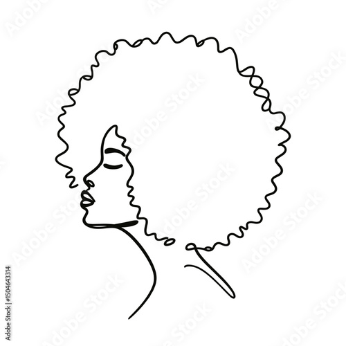 Abstract line drawing of a Black woman with afro curly hair in profile  