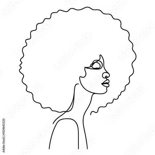 Line art portrait of a woman with afro hairstyle in profile  