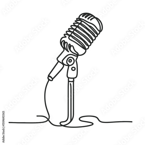 Vintage microphone illustration in minimalist line art style  