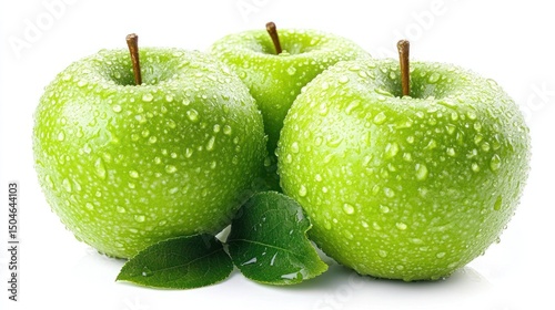 Wallpaper Mural Fresh green apples with water droplets on a white background for healthy eating Torontodigital.ca
