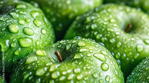 Wallpaper Mural Fresh green apples glistening with water droplets in a close up view Torontodigital.ca