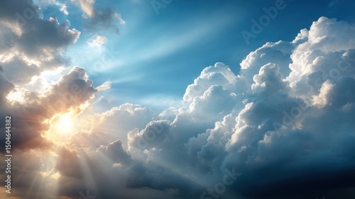 Wallpaper Mural Beautiful clouds illuminated by sunlight with rays shining through at dusk Torontodigital.ca