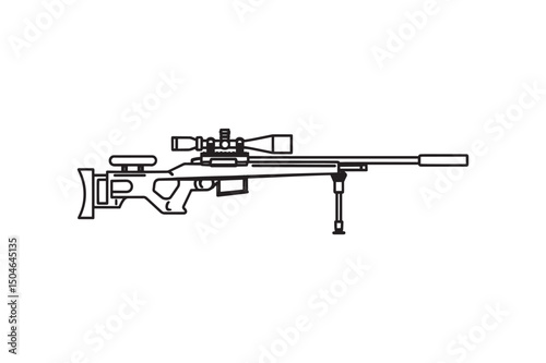 sniper rifle clip art vector line art illustration on a white background