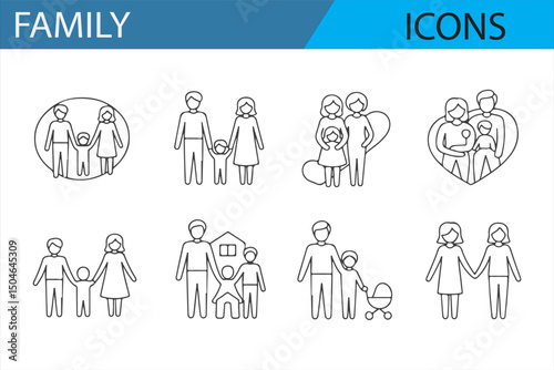 A set of heartwarming family icons, perfect for parenting blogs, family projects, and lifestyle content.