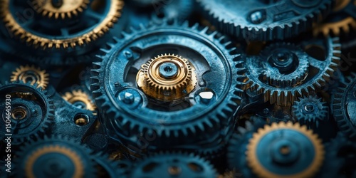 Blue gears, clockwork, mechanics, cogwheels
