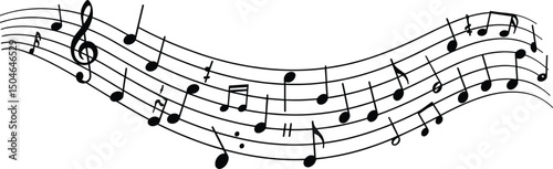 Music notes wave, musical notes on transparent background,