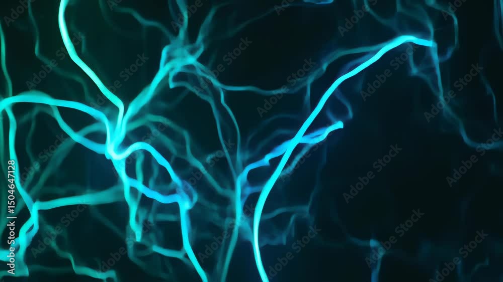 Luminous Blue and Green Lines Like Veins in Abstract Digital Landscape