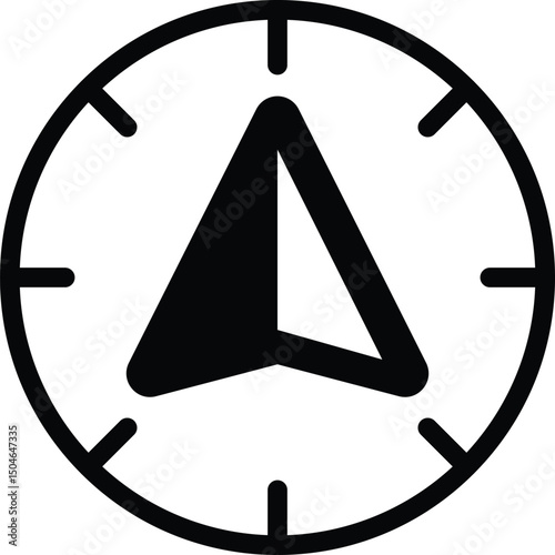 Solid Black Compass Icon. with directional needle. black flat design
