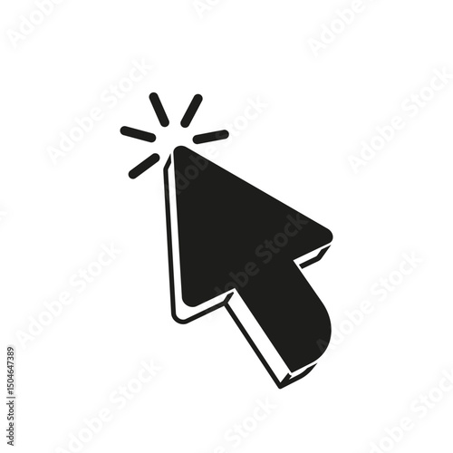 Black cursor icon with clicking effect symbolizing interaction and digital user interface concepts