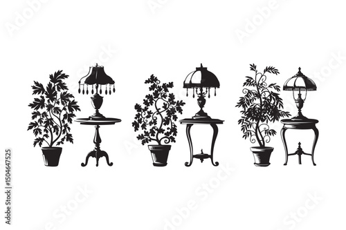 Three lamps and tree silhouette