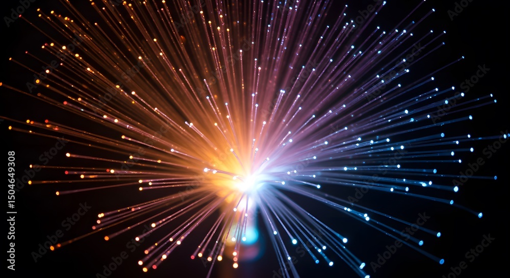 Fototapeta premium Fiber optic cable bundle emitting radiant light strands