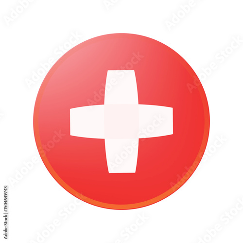 Glossy Red Circle with White Cross Icon — Vector Illustration