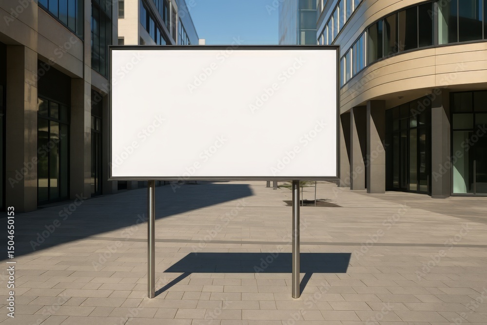Fototapeta premium Billboard in minimalist city plaza with tiled square