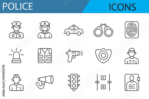 Police-themed icons designed for legal, security, and law enforcement-related content and applications.