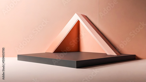 Minimalist Geometric Display Podium with Peach and Gray Colors for Product Showcasing