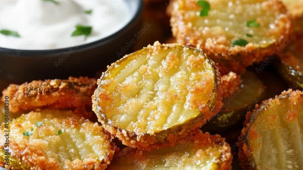 A delicious and crispy appetizer or snack made from breaded zucchini sticks, ready to be served with dips.