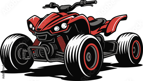 Red and Black ATV Vector Illustration, Off-Road Vehicle Design with Large Tires