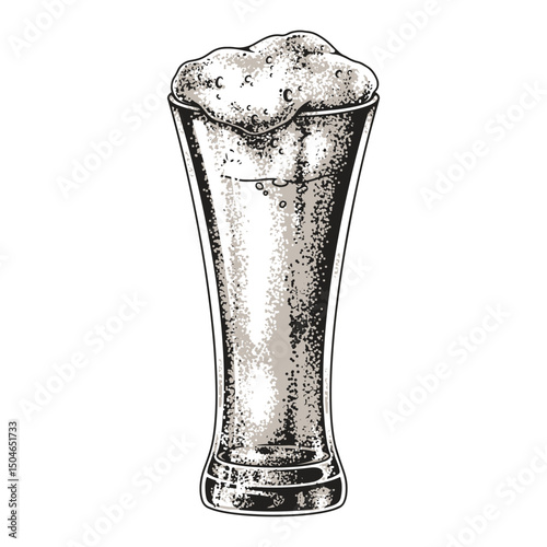 Refreshing beer in a tall glass with froth