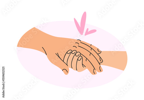 Parent child hand together cartoon