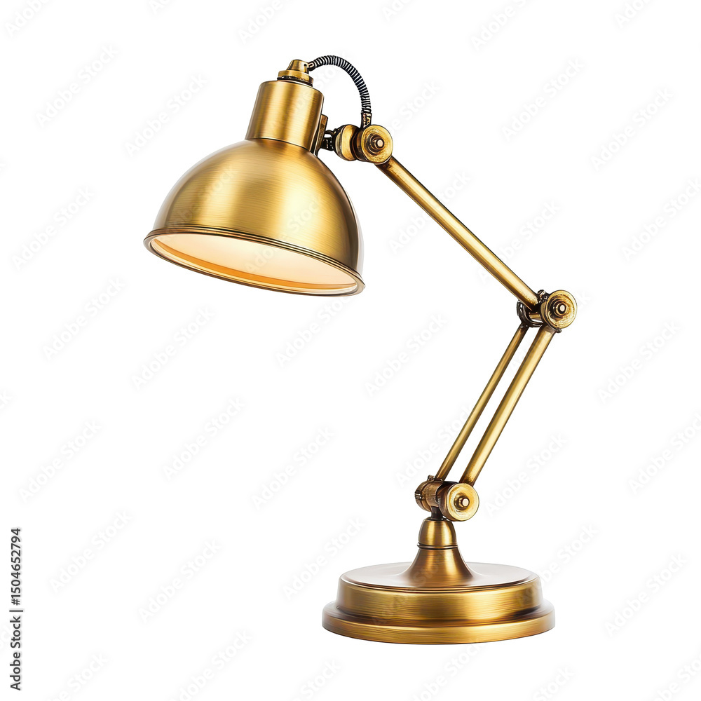 Gold, brass desk lamp, Stylish gold brass desk lamp offering bright illumination for workspaces or home offices, Gold, brass desk lamp, isolated on transparent background Gold, brass desk lamp, Stylish gold brass desk lamp offering bright illumination for workspaces or home offices, Gold, brass desk lamp, isolated on transparent background
