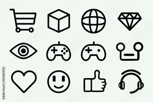Vector icons set for e commerce gaming social media and user interface design