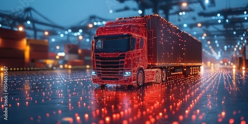 Transportation and logistic network distribution growth. Container cargo ship and trucks of industrial cargo freight for shipping. Business logistic import export and transport 