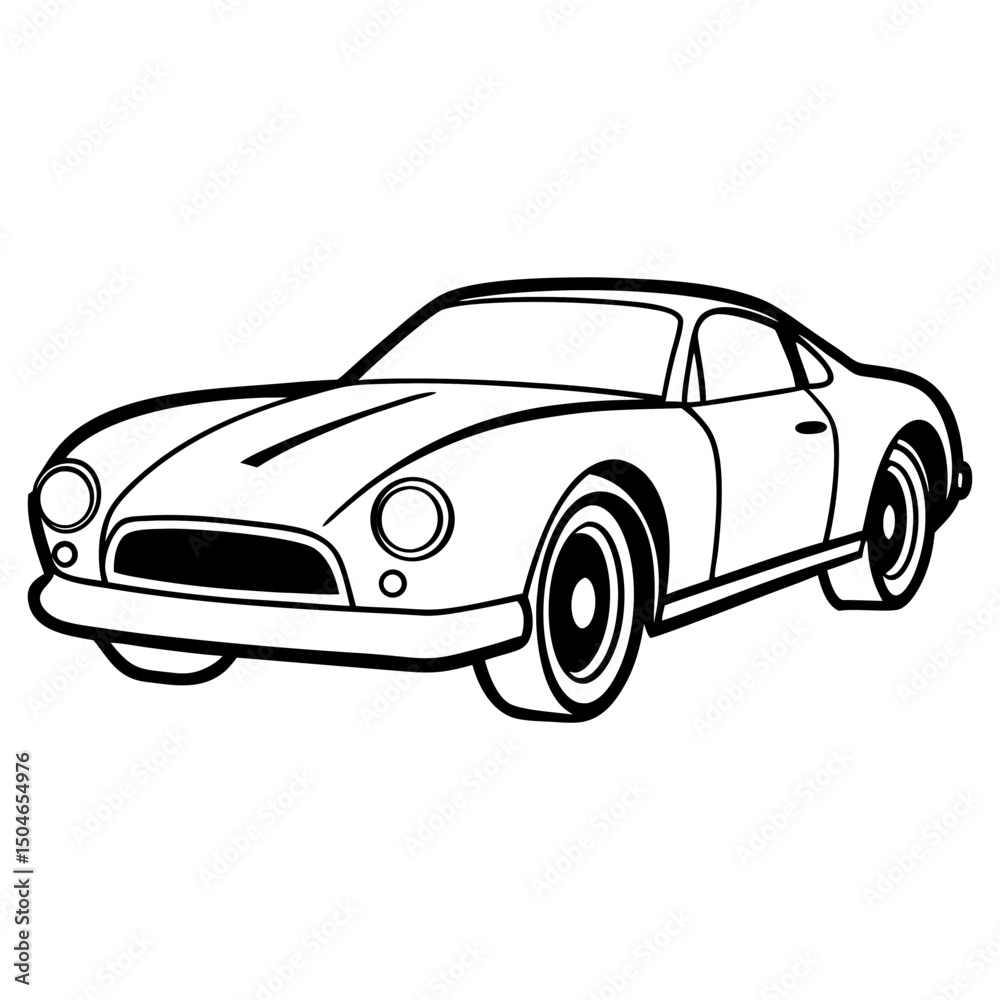 Fototapeta premium Luxury vintage sports car in a one-line minimalist drawing, side view, black and white, sleek elegance, 1960s