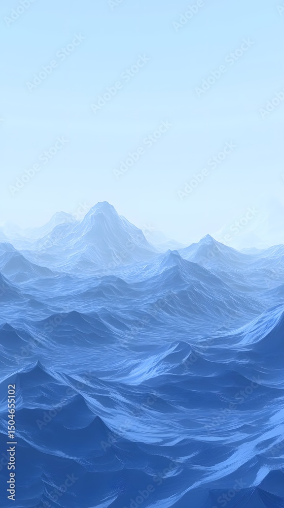 Abstract Blue Ocean Waves and Mountains Landscape Abstract Blue Ocean Waves and Mountains Landscape