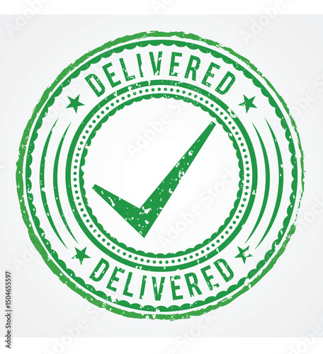 Delivered Green Round Grunge Stamp Vector Illustration