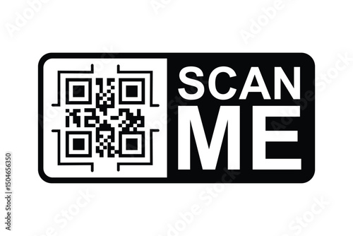 Modern minimalist stock image featuring a QR code and bold 'SCAN ME' text on a sleek black rectangle with rounded corners. Clean, sans-serif typography and high-contrast design
