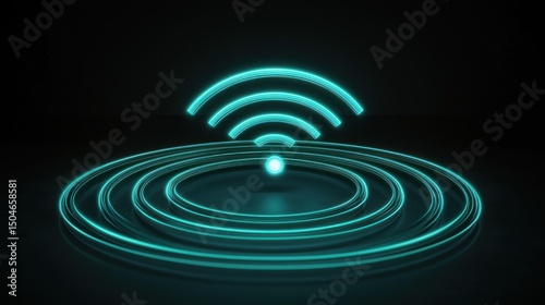 Wallpaper Mural Glowing teal Wi-Fi symbol centered in concentric circles on a dark background Torontodigital.ca