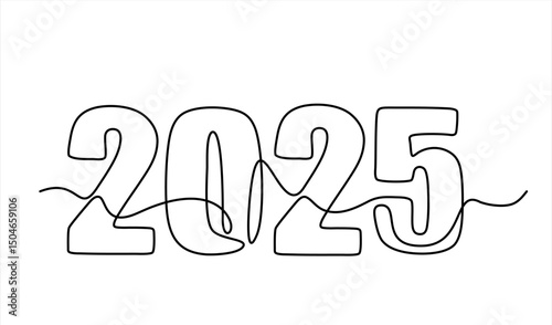 2025 New Year continuous one line drawing vector illustration. Editable stroke