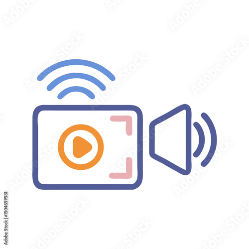 Live Streaming Icon Set with Camera and Audio Elements for Video Platforms, Webinar Promotions, Content Creator Tools and Social Media Applications
